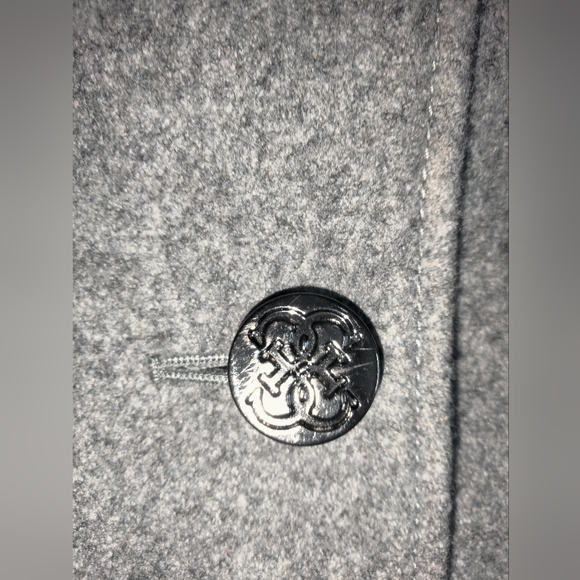 Guess (Size L) Gray Ruffle Layered Hem Wool Blend Button Down Belted Cuff Coat - Picture 12 of 16